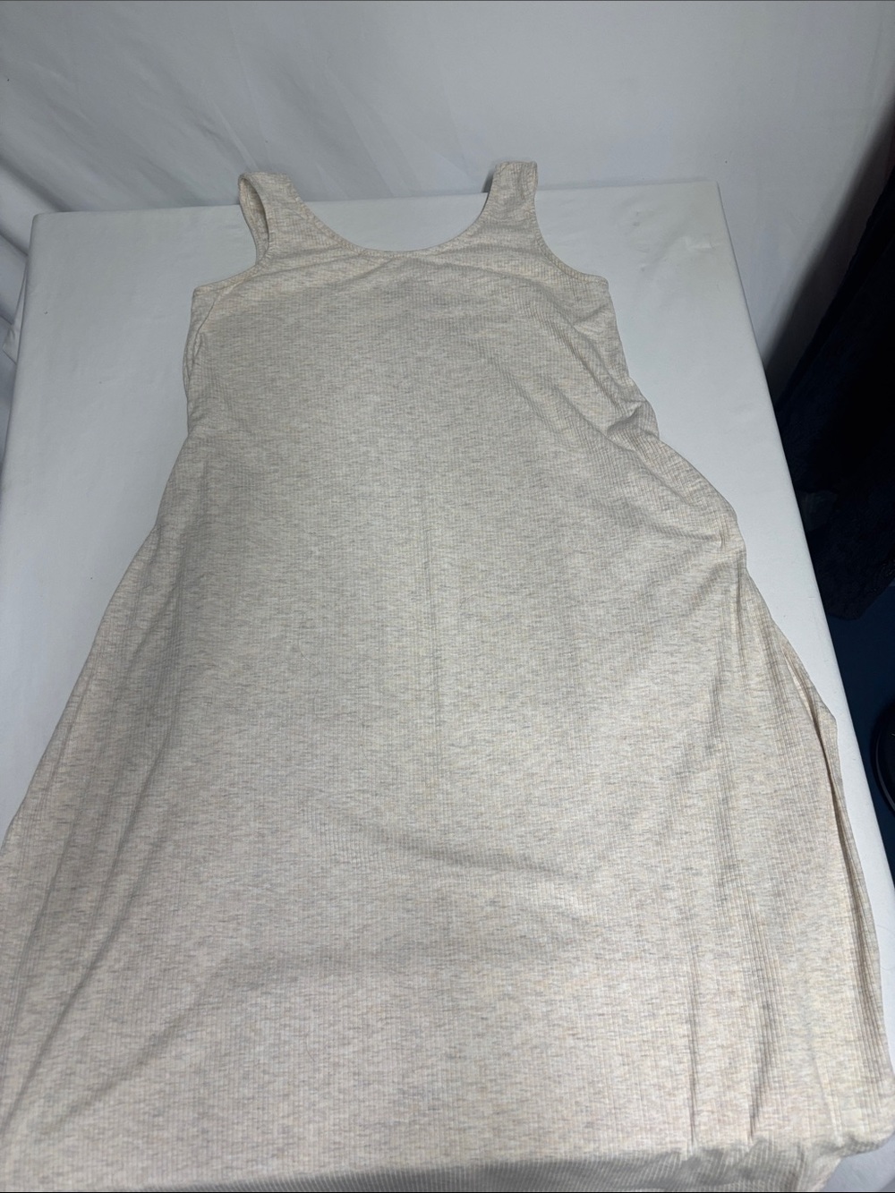 Chris & Carol Made in USA Dress M Oatmeal Ribbed Knit Sleeveless A Line Maxi